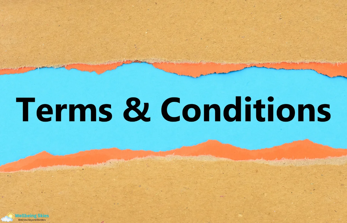 Terms & Conditions page image for Wellbeing Skies with vibrant colors and torn paper effect.