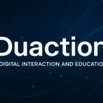 Duaction digital learning concept with modern tech lines and futuristic interface background