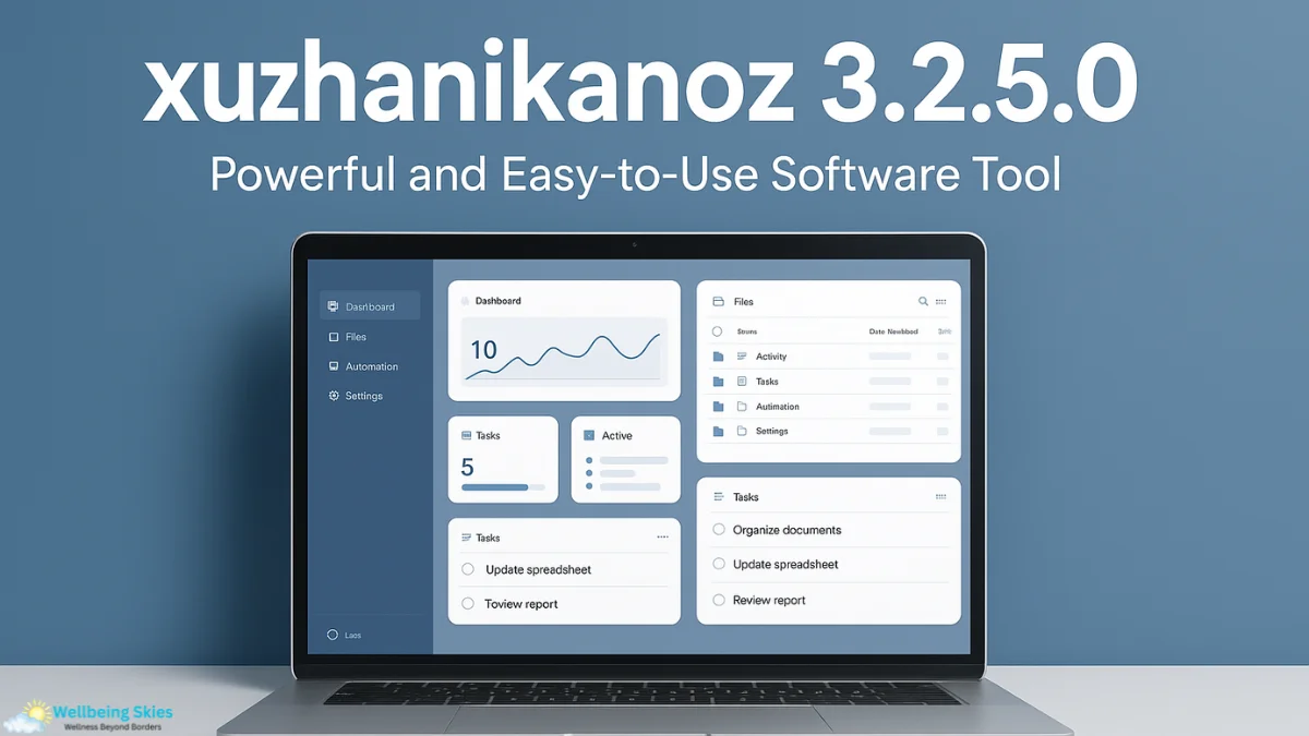 Featured image showing xuzhanikanoz3.2.5.0 dashboard on a laptop illustrating its clean interface and digital productivity tools.