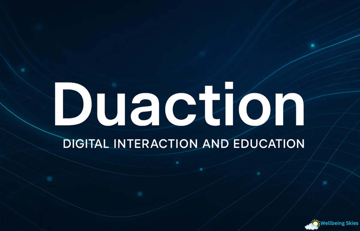 Duaction digital learning concept with modern tech lines and futuristic interface background