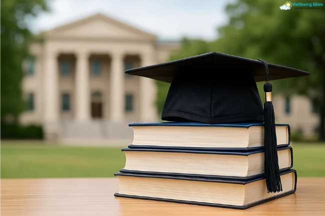 Books and graduation cap symbolizing Stephanie Sarkisian and her academic journey