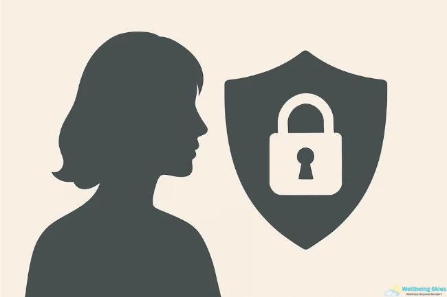 Minimalist silhouette symbolizing Stephanie Sarkisian’s privacy with a shield and lock icon