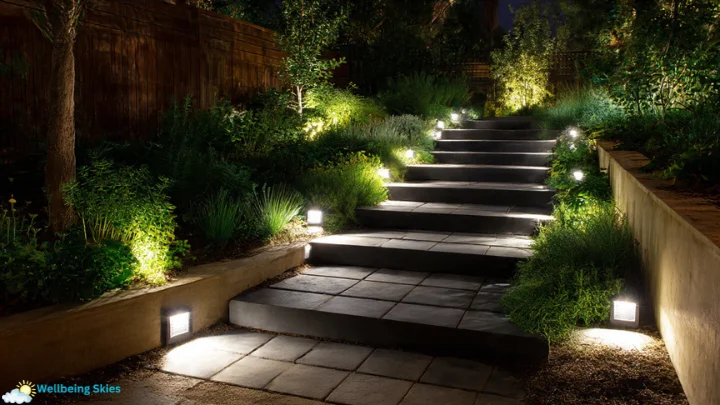 KDarchitects Landscape Ideas by Morph featuring nighttime garden stairs illuminated with solar-powered LED pathway lights.