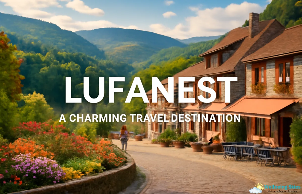 Lufanest: A charming travel destination with lush greenery, cobblestone streets, and scenic views of hills and lakes.