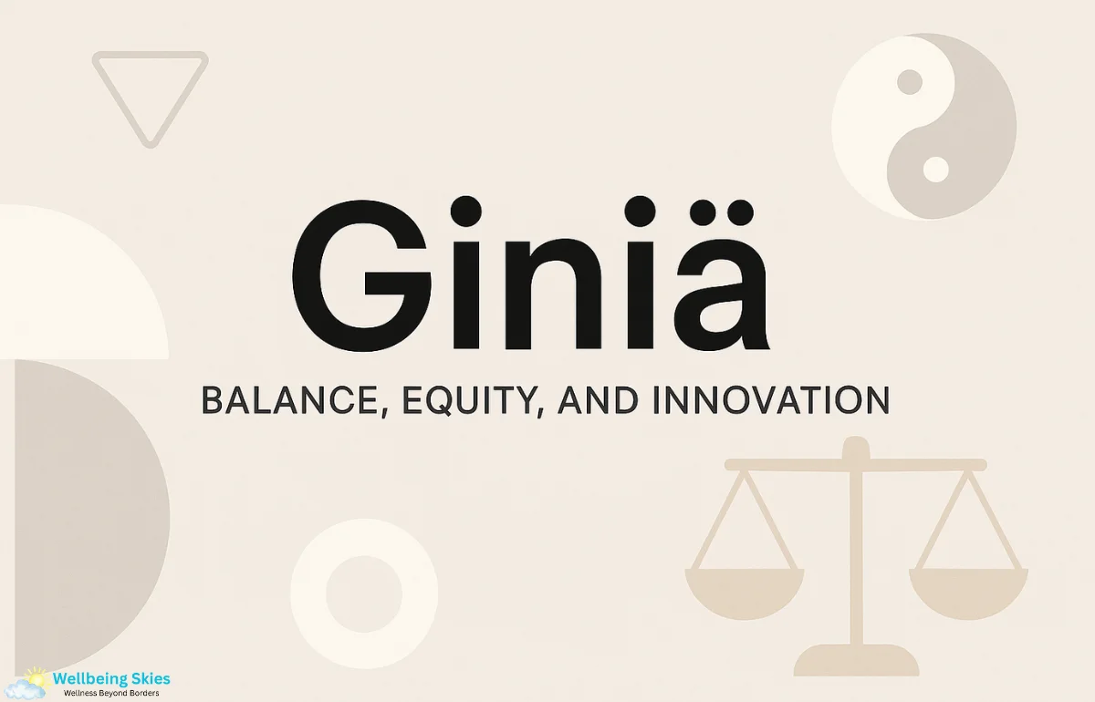 Modern minimalist design representing balance and harmony with the keyword Giniä in bold text and neutral geometric shapes.
