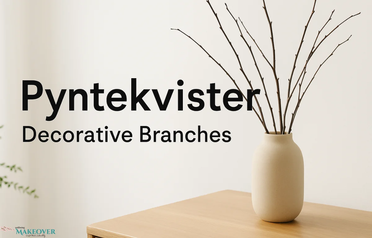 Minimal Scandinavian interior featuring Pyntekvister in a neutral vase on a wooden table under soft natural light.