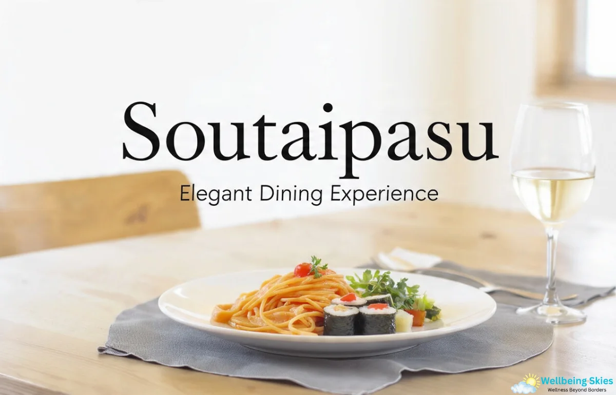 Soutaipasu – a neatly plated pasta and sushi meal with white wine, symbolizing elegant dining harmony and mindful food pairing.