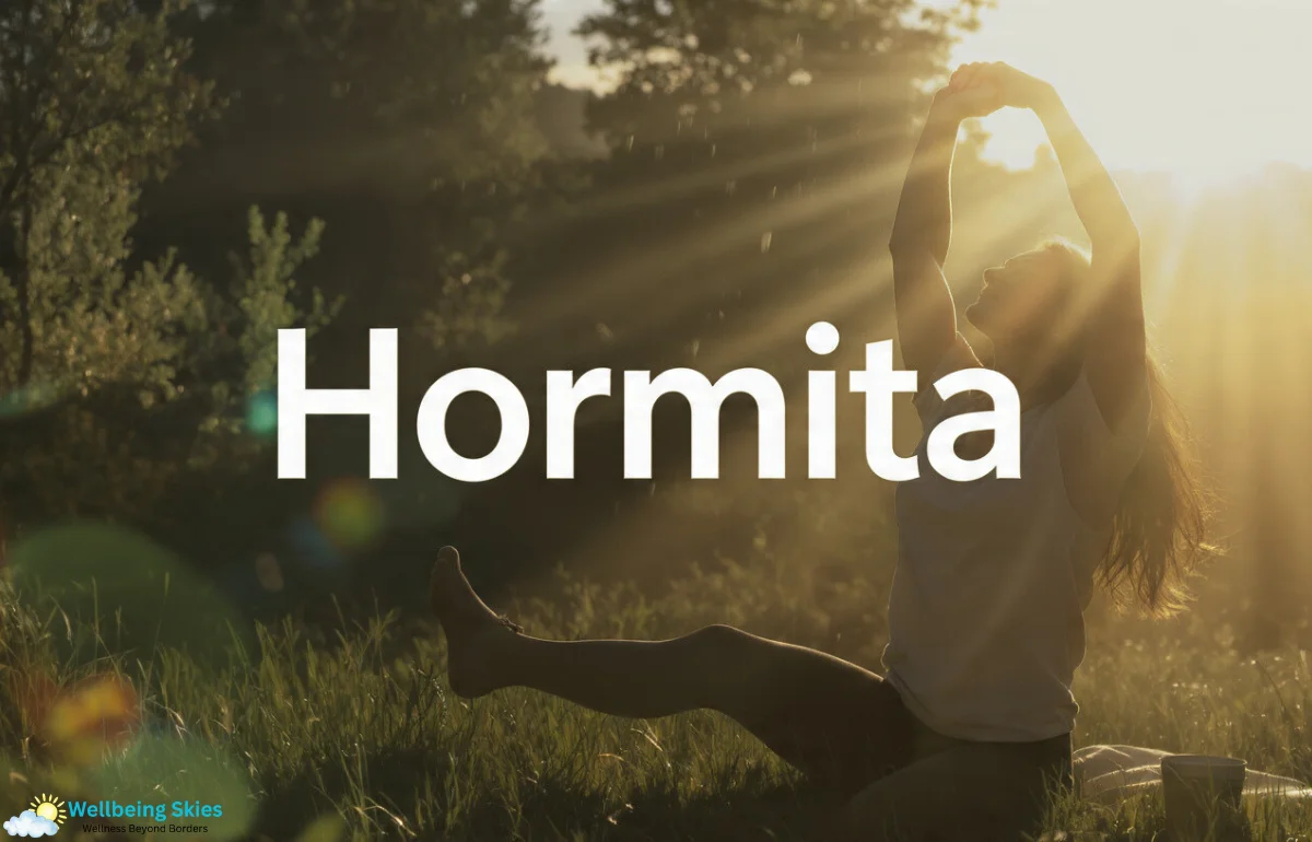 Person stretching in morning sunlight representing balance, vitality, and wellness with Hormita natural supplement.