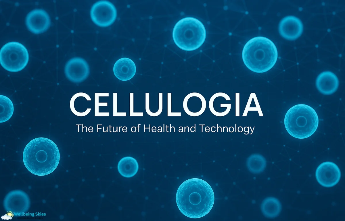 Futuristic blue digital illustration showing glowing cells and networks symbolizing Cellulogia and modern biotechnology.