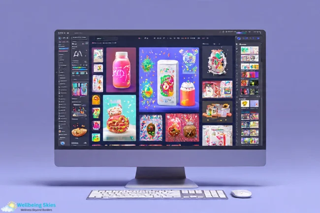 AI design dashboard on desktop computer generating visuals for Black Friday Ads