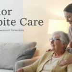 senior respite care support scene with caregiver helping an elderly woman in a calm home setting