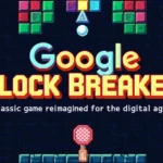 Google Block Breaker - A colorful arcade-style game screen with the paddle at the bottom and bouncing ball.