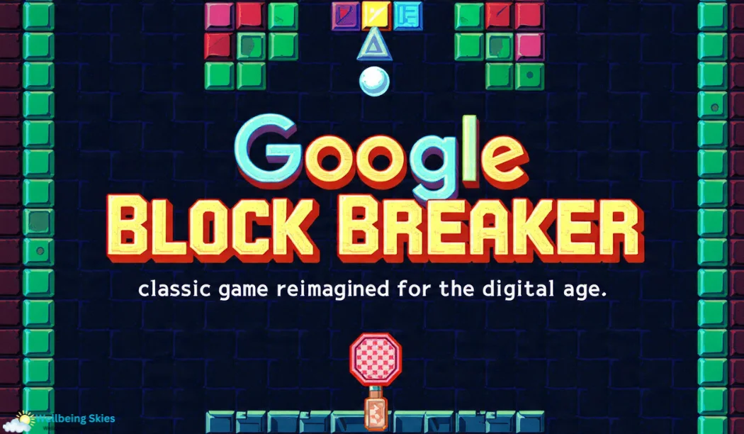 Google Block Breaker - A colorful arcade-style game screen with the paddle at the bottom and bouncing ball.