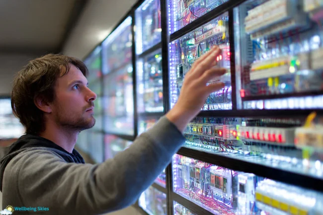 QY-45Y3-Q8W32: Engineer Interacting with Industrial Control System