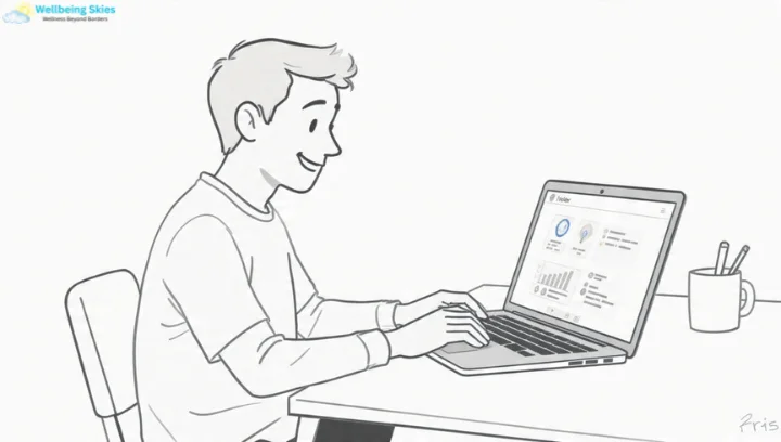 Illustration of a beginner using a laptop with a simple software interface, representing ease of use for new users.