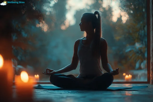 Kialodenzydaisis Healing - A woman meditating in a peaceful environment surrounded by candles, symbolizing balance and calm.