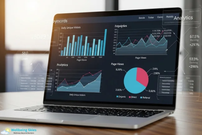 Laptop screen displaying real-time analytics dashboards with charts and graphs, representing Insights LogicalShout data insights.