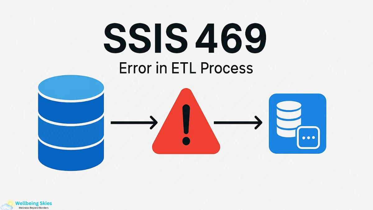 SSIS 469 error illustration showing an ETL data pipeline with database icons and a warning symbol.