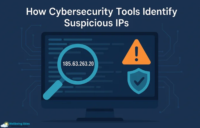 Cybersecurity illustration showing how tools identify suspicious IPs like 185.63.263.20 using scanning and alerts.