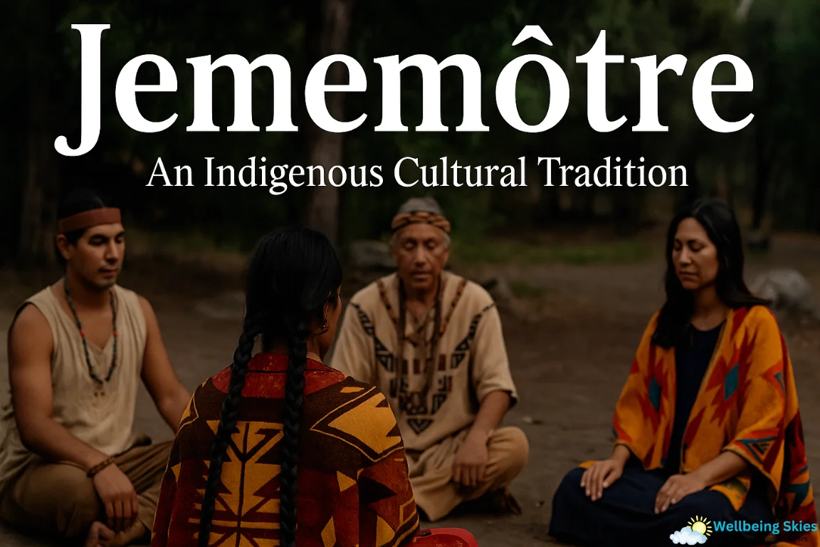 Indigenous people gathered in a forest circle during a cultural ceremony representing Jememôtre.