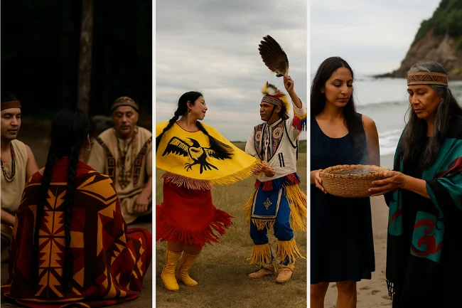 Indigenous groups in forest, plains, and coastal regions showcasing cultural variations related to Jememôtre.
