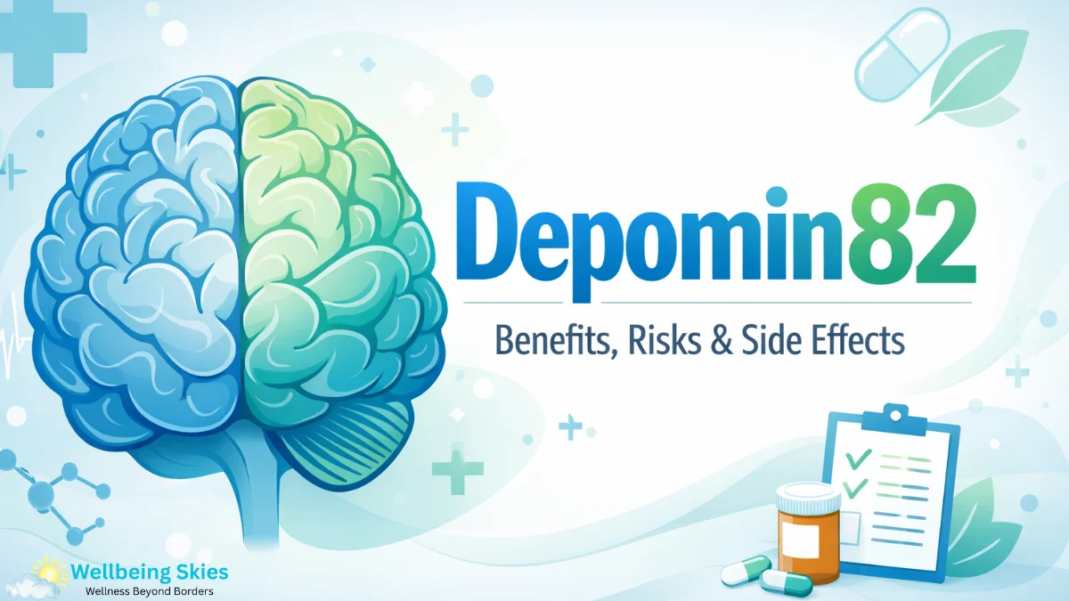 Depomin82 mental health medication benefits risks and side effects illustrated with brain and medical symbols