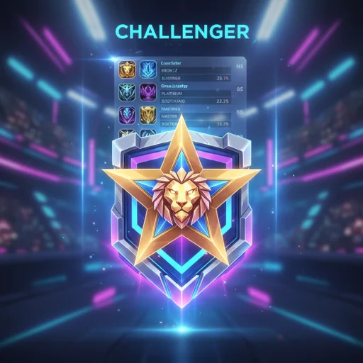 Gamer Challenger rank badge with leaderboard background showing top-tier competitive ranking