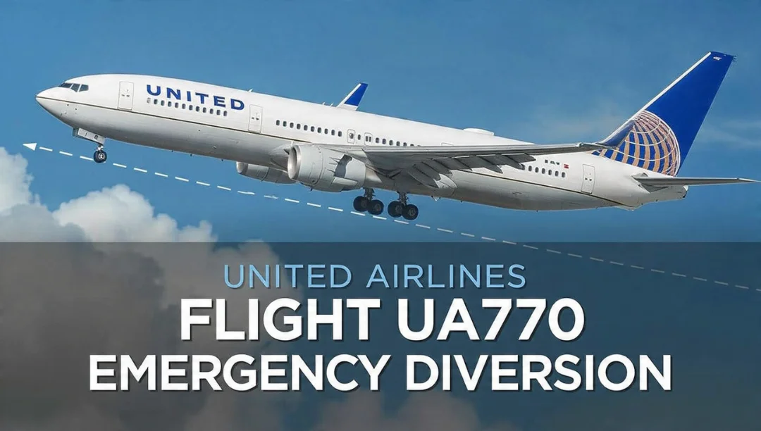 United Airlines Flight UA770 Emergency Diversion aircraft image showing the plane in flight during a precautionary reroute.