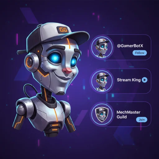 Caricatronchi style robotic avatar used for personal branding on social media with futuristic profile elements