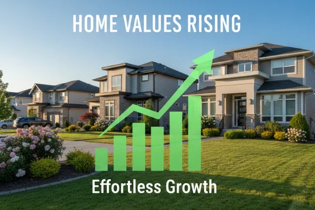 Equity growth shown by rising home values in a suburban neighborhood