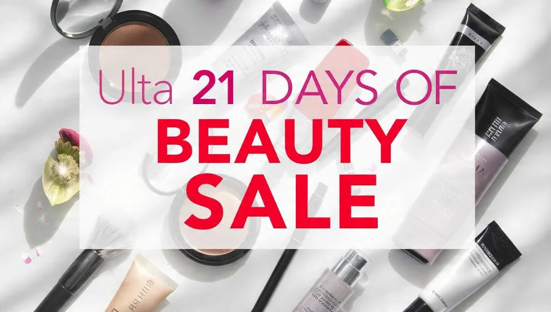 Ulta 21 Days of Beauty promotional banner featuring makeup products and sale announcement