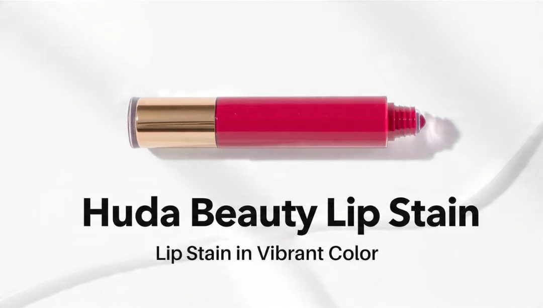 Huda Beauty Lip Stain product tube on a clean white background showcasing vibrant color