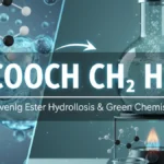 Diagram explaining the chemical notation HCOOCH CH2 H2O and ester hydrolysis.