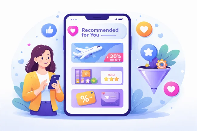 Oncepik personalized deal recommendations shown on a mobile screen with tailored shopping and travel offers