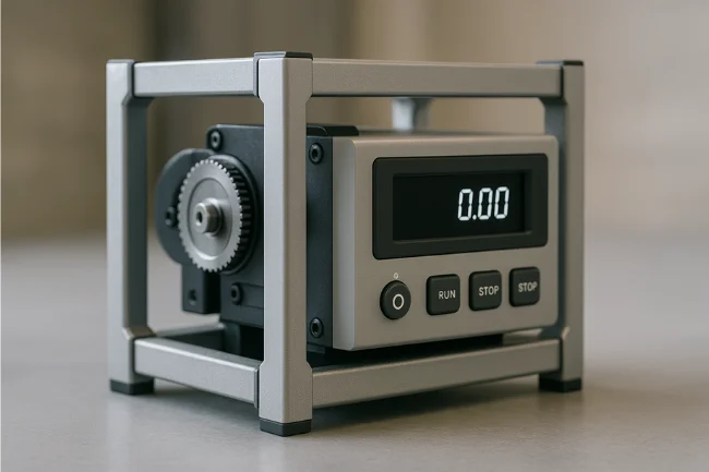 Close-up of the FOK959S-M device showing its durable metal frame, precision gear system, and user-friendly digital interface.