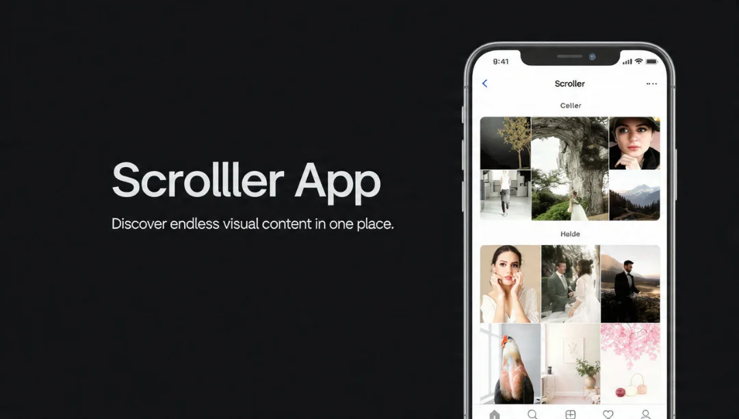 Scrolller App featured image showing a mobile interface with an endless visual media feed and clean browsing layout.