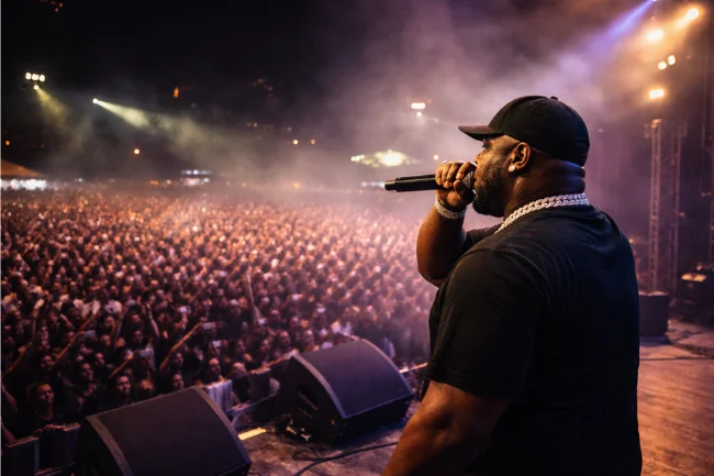 BigXthaPlug performing live on stage in front of a massive crowd during his rise to national fame