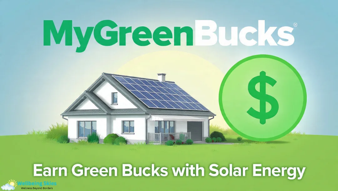 Modern home with solar panels and a green dollar icon representing MyGreenBucks clean-energy financing.