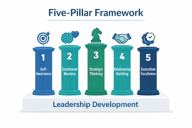 Pedro Paulo Executive Coaching five-pillar leadership development framework infographic