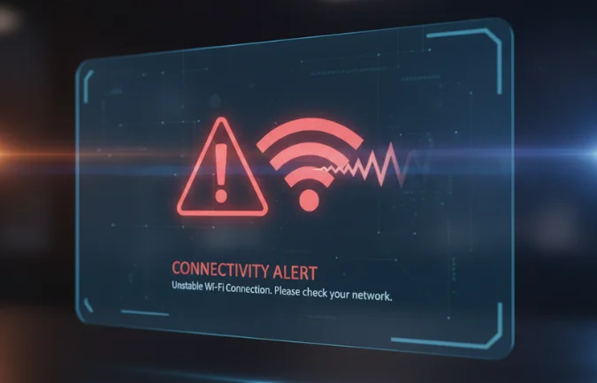 Quikconsole Com connectivity alert screen showing unstable Wi-Fi signal warning