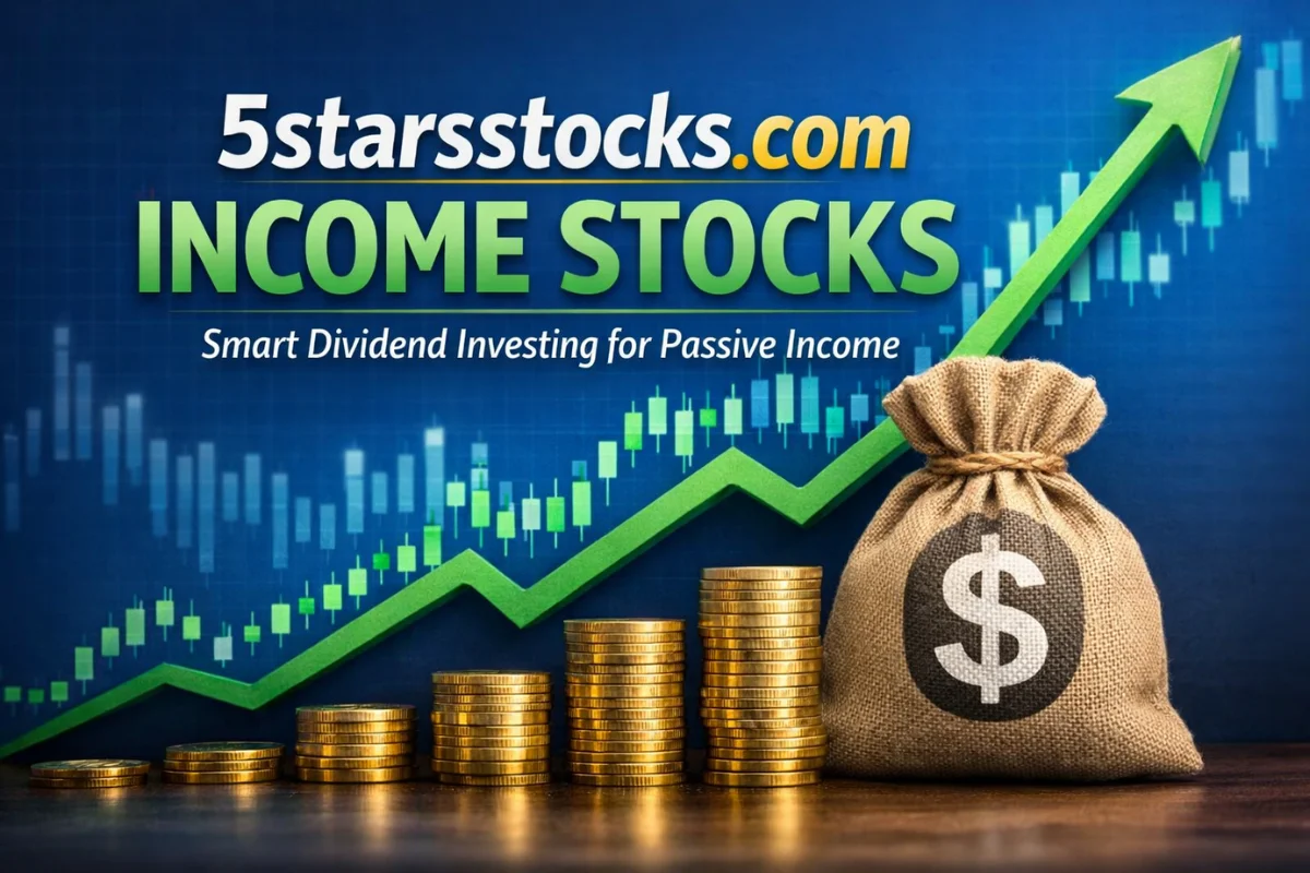 5starsstocks.com income stocks showing dividend growth, rising stock chart, and passive income investing concept