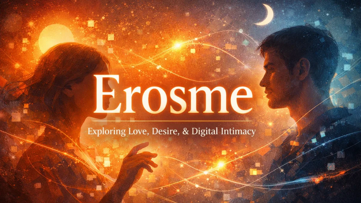 Erosme abstract illustration representing modern love, desire, and digital intimacy through human connection