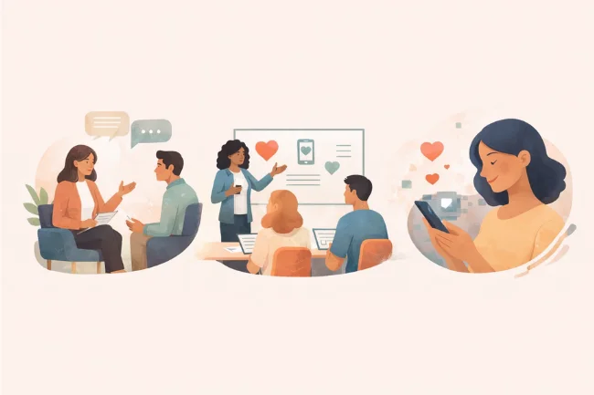 Erosme illustrated through mental health support, education, and human-centered technology design