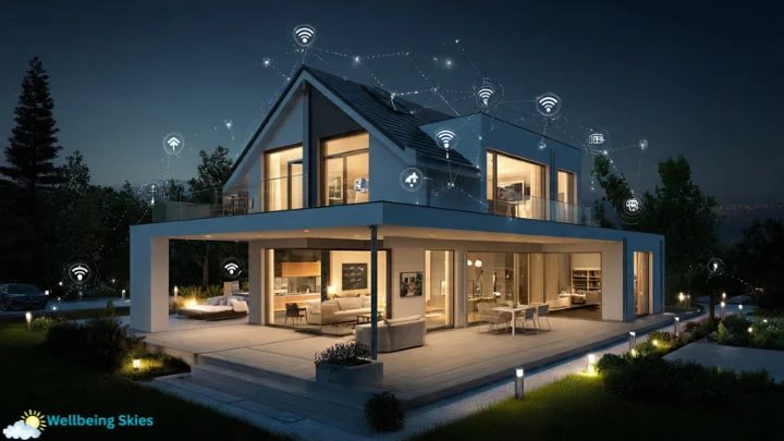 TechoElite smart home at night showing connected devices and wireless automation throughout the house