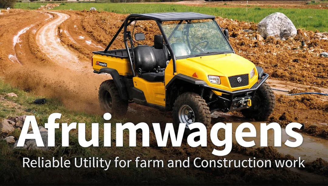 Afruimwagens utility vehicle driving on rugged farm terrain during construction and field work