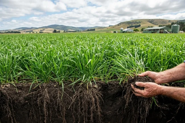 Lyposingrass growing in a sustainable farm field with deep roots improving soil health and preventing erosion