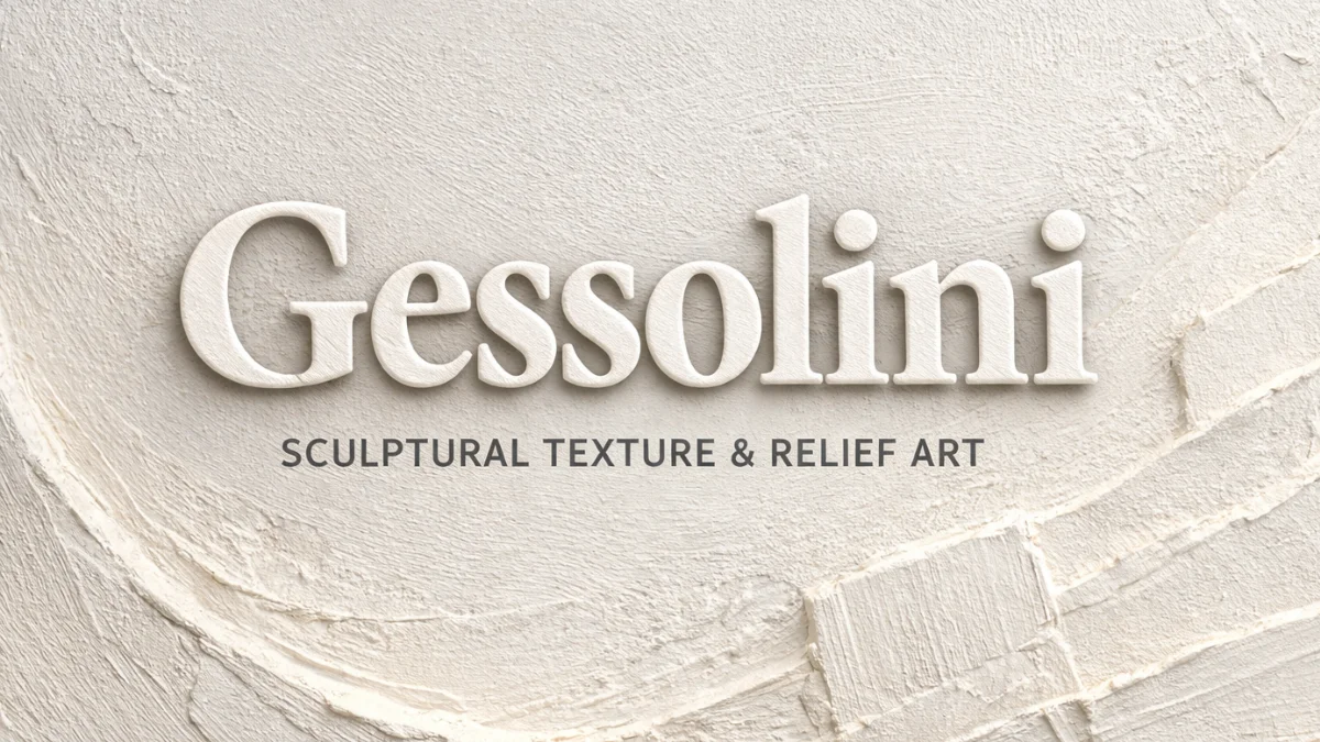 Gessolini sculptural texture art with raised gesso relief and soft natural shadows