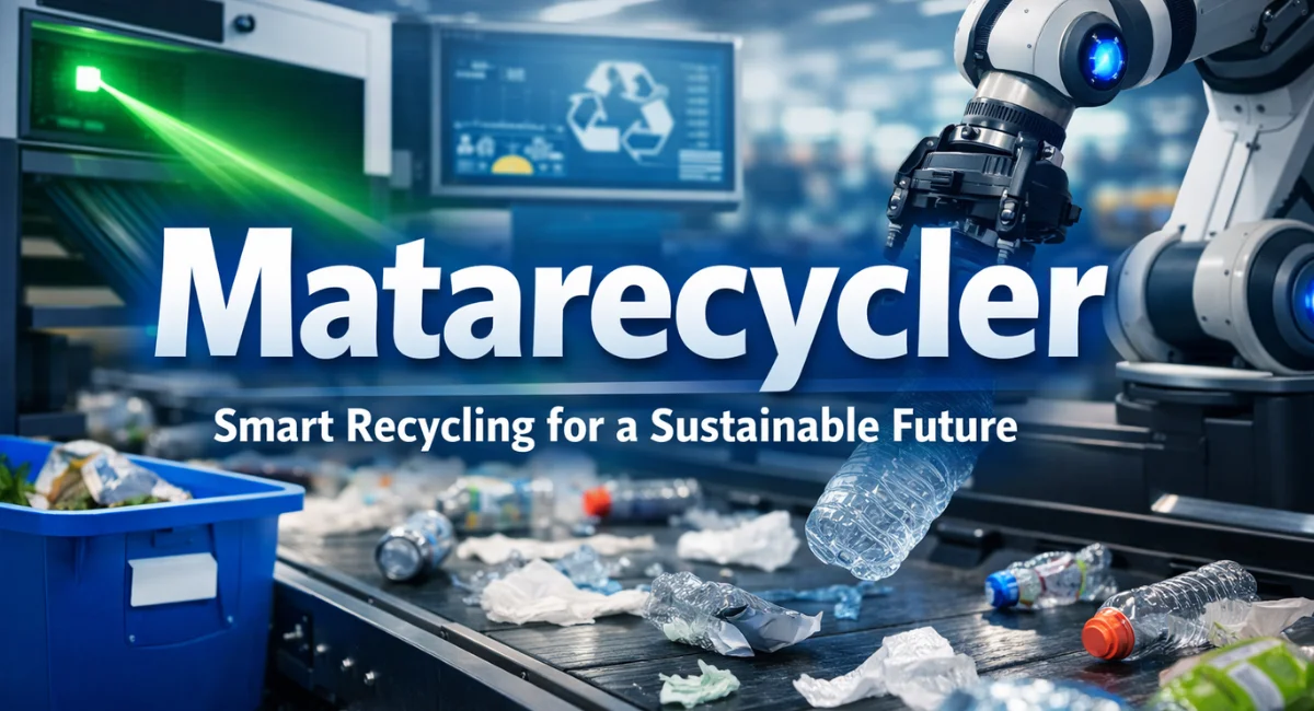 An infographic explaining the Matarecycler system for smart recycling and a sustainable future.
