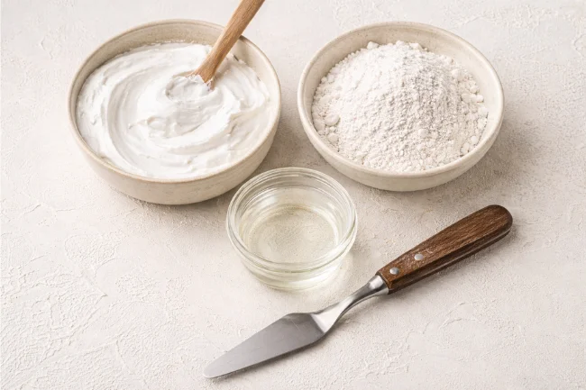 Gessolini materials including gesso, marble dust, acrylic medium, and palette knife