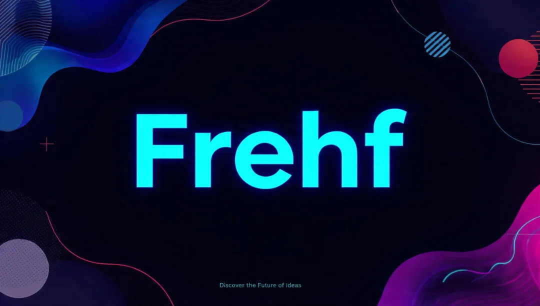 Vibrant digital artwork featuring the word Frehf in bold neon blue font on an abstract futuristic background.